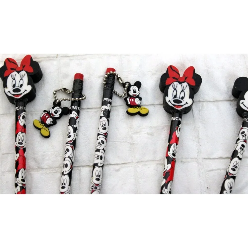 6 Vtg 90s Pentech Disney Minnie Mickey Mouse Pencils Erasers Charm Unsharpened
